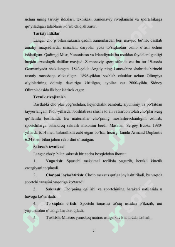 Yengil atletika sport turida langar cho‘p bilan sakrash texnikasi. 7