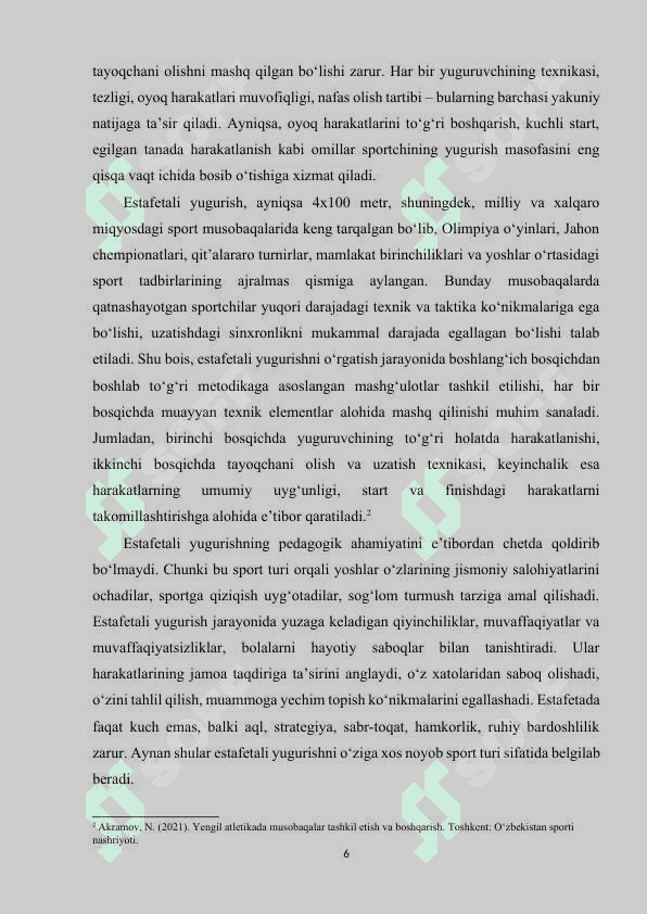 Estafetali yugurish turlar texnikasini o‘rgatish.(4x100 metr) 6