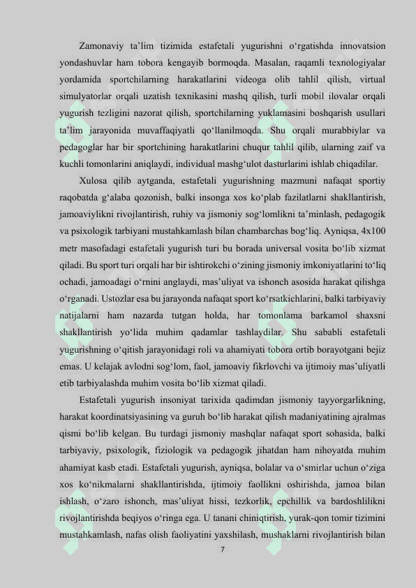 Estafetali yugurish turlar texnikasini o‘rgatish.(4x100 metr) 7