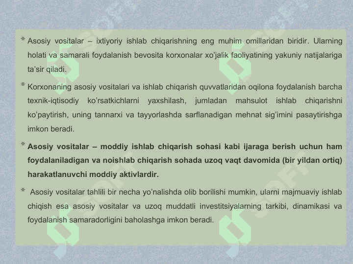 Asosiy vositalar holati va ulardan samarali  foydalanishni tahlili 2
