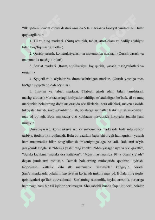 Ilk qadam davlat o`quv dasturi bilan tanishtirish mazmuni 6