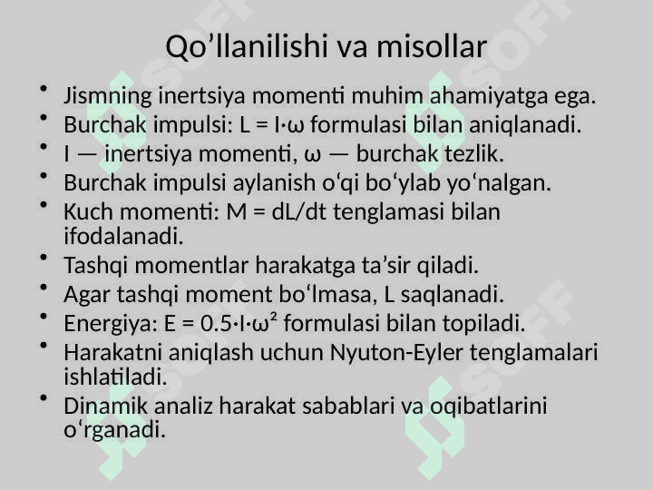 QO'ZG'ALMAS NUQTA ATROFIDAGI HARAKAT. EYLER TEOREMASI. AKSOIDALAR 4