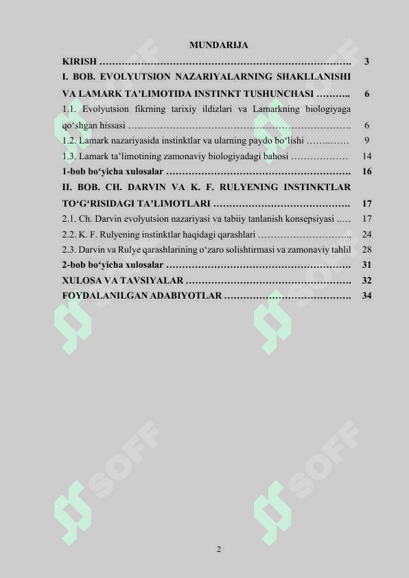 Evolyutsion bilimlar nuqtai nazarida instinktlarni oʻrganish (J. B. Lamark,  K.F Rule Ch. Darvin) 2