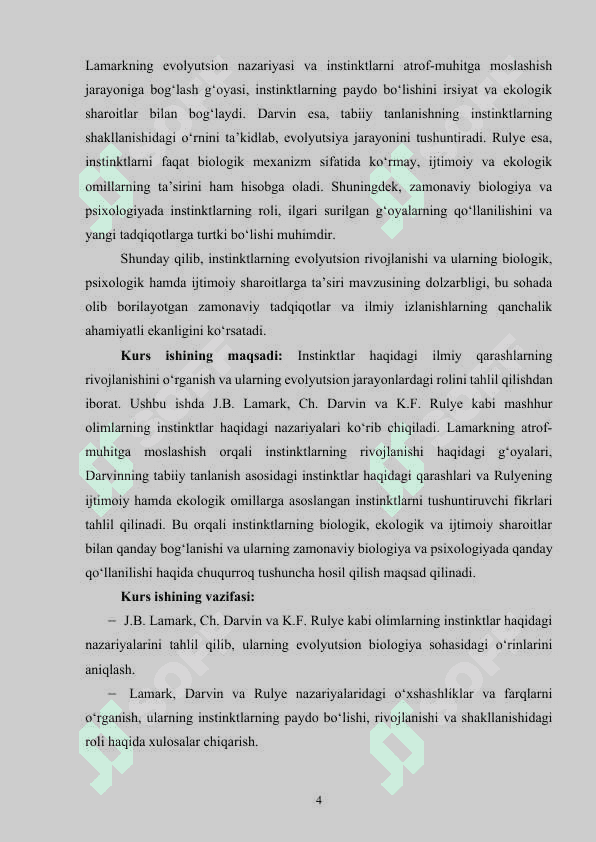 Evolyutsion bilimlar nuqtai nazarida instinktlarni oʻrganish (J. B. Lamark,  K.F Rule Ch. Darvin) 4