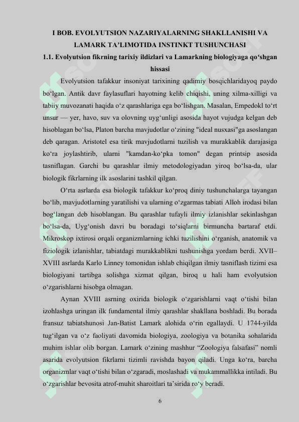 Evolyutsion bilimlar nuqtai nazarida instinktlarni oʻrganish (J. B. Lamark,  K.F Rule Ch. Darvin) 6