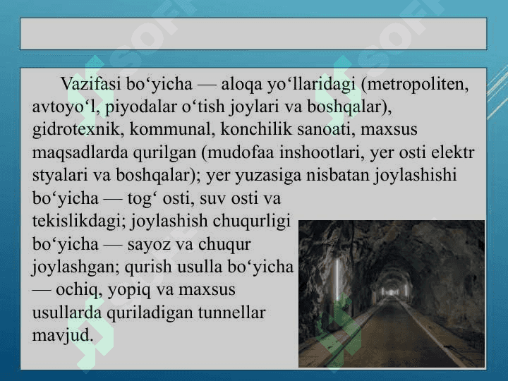 Tunnel ishlari tog’ usuli 4