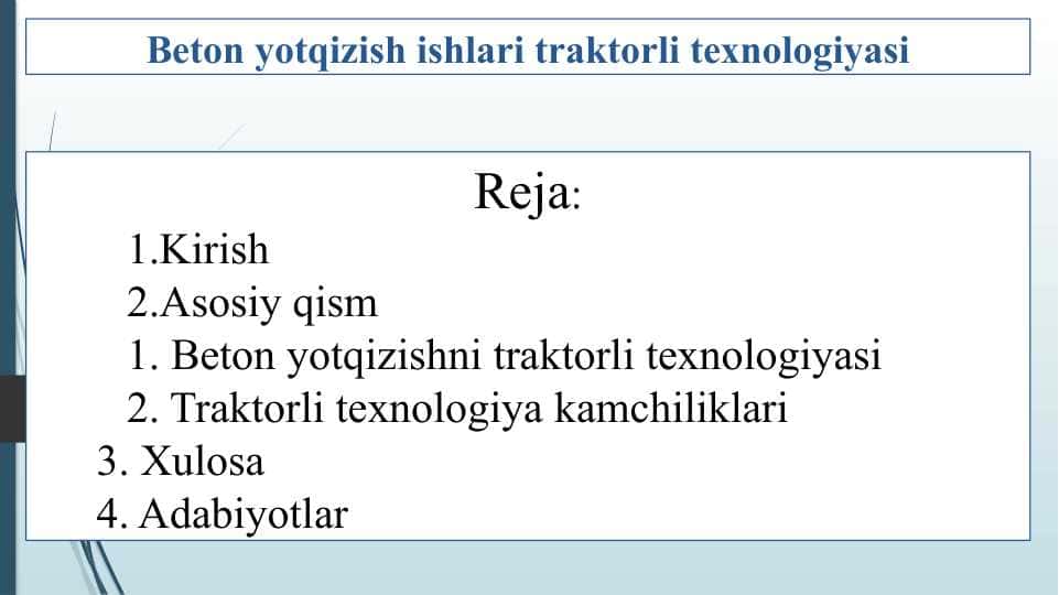 Traktorli texnologiyasi beton yotqizish