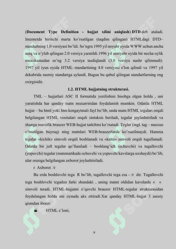 HTML tili, uning asosiy elementlari. Jadval va rasm hosil qilish. Gipermatn va freymlar joylashtirish 8