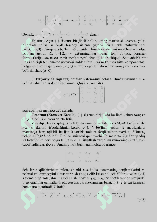 Chiziqli tenglamalar sistemasini matrisalar usulida yechish chiziqli tenglamalar sistemasining bazis yechimlari nomanfiy bazis yechimlarni toppish matrisali tenglamalar IS-LM Modeli chiziqli modelning tahlili 4