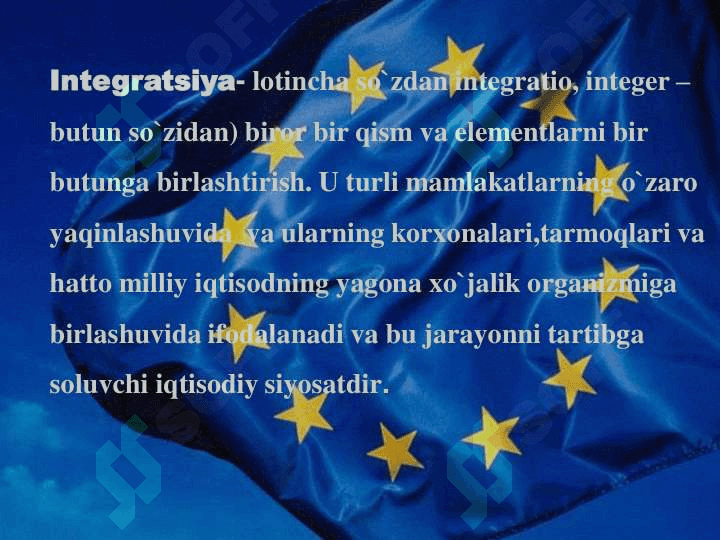 Urushdan keyingi ahvol Yevropa davlatlarini iqtisodiy muammolarni birgalikda hal etishga undadi. 1951-yilda Yevropaning olti davlati (Belgiya, Italiya, Luksemburg, Gollandiya,  GFR va Fransiya) ko‘mir va po‘lat bo‘yicha Yevropa uyushmasini tuzdilar. 2