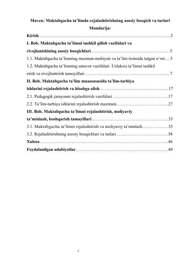 Maktabgacha ta'limda rejalashtirishning asosiy bosqich va turlari 1