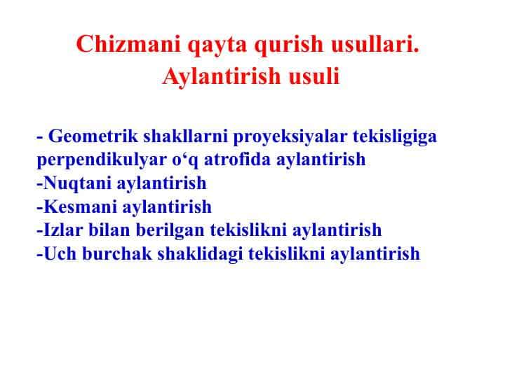 Chizmani qayta qurish usullari.  Aylantirish usuli