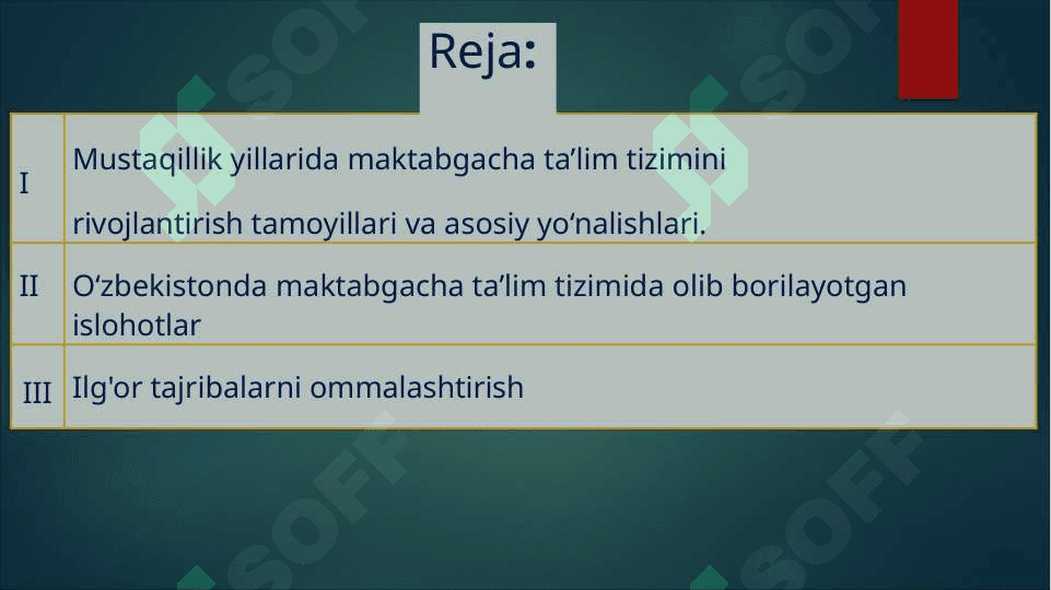Maktabgacha ta'lim tashkilotlarida ta'lim tarbiya jarayonini yuqori darajada sifatli bo'lishiga erishish. Ilg'or tajribalarni ommalashtirish 2