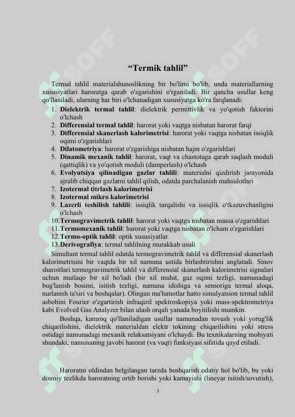 Sement tizimlarining termohimik xususiyatlarini                              diferensial termik tahlil (DTA) usulida o'rganish. 3