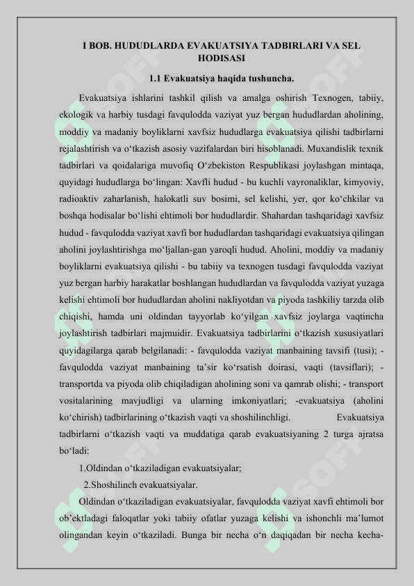 Sel kelishi mumkin bo'lgan hududlarda evakuatsiya tadbirlarini tashkil etish 4