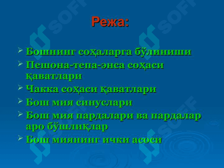 Бошнинг топографик анатомияси.Бошда бажариладиган операциялар 2