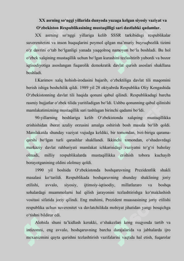 O‘ZBEKISTONNING DAVLAT MUSTAQILLIGINING E’LON QILINISHI VA UNING TARIXIY AHAMIYATI 2