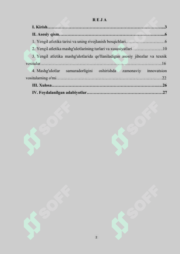 Yengil atletika mashg'ulotlarida foydalaniladigan asosiy vositalar. 2
