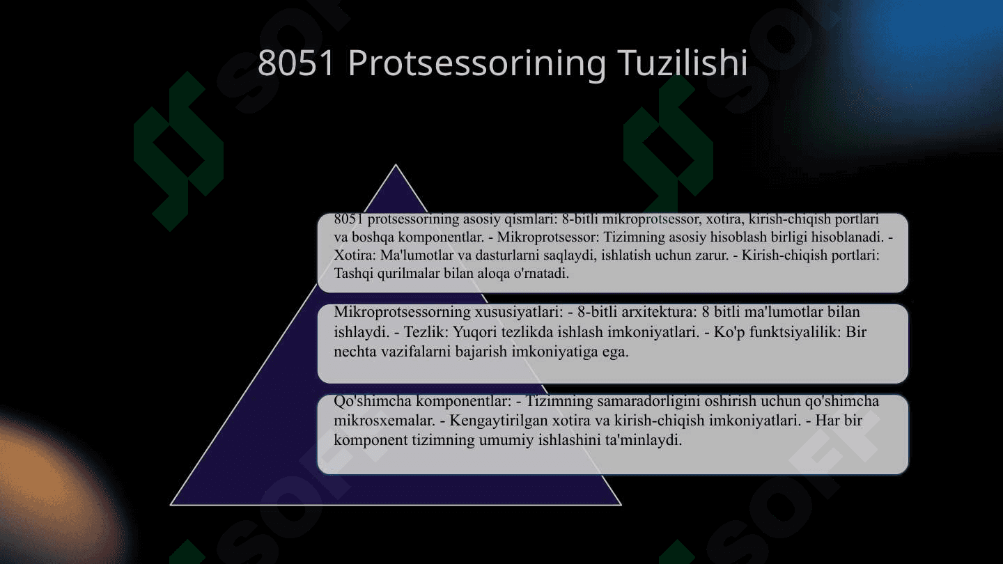 8051 protsessorining arxitekturasi va uning xususiyatlari (tuzilishi, ishlash tamoillari, mikrosxemalari) 3