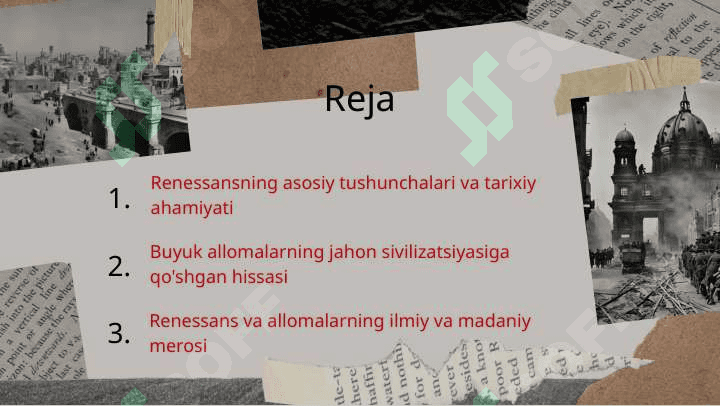 X-XII asrlarda mamlakatimiz hududida ro'y bergan madaniy uyg'onish (Renessans).Buyuk allomalarning jahon sivilizatsiyasiga qo'shgan hissasi 2