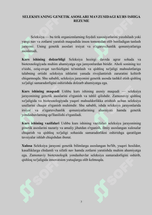 Seleksiyaning genetik asoslari KURS ISHI 3