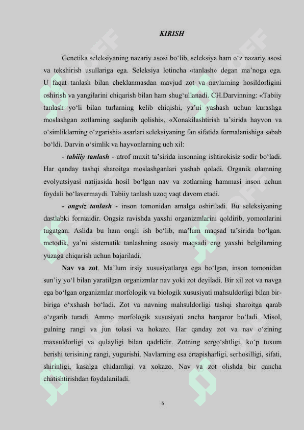 Seleksiyaning genetik asoslari KURS ISHI 6