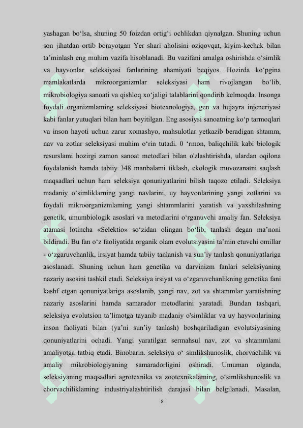 Seleksiyaning genetik asoslari KURS ISHI 8