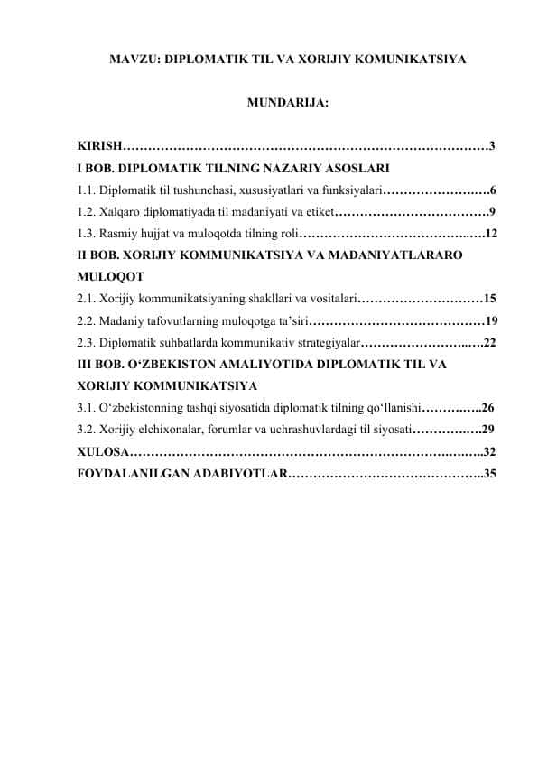 DIPLOMATIK TIL VA XORIJIY KOMUNIKATSIYA