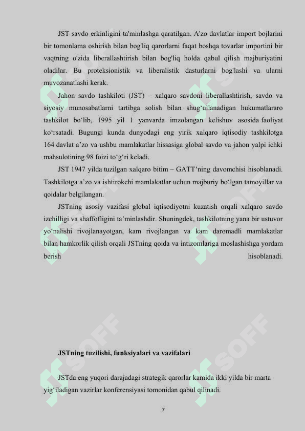 Jahon savdo tashkilotining global savdo tizimidagi roli 7