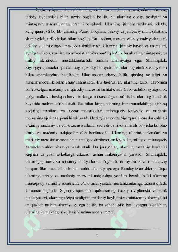 Sigirquyriqnomalar qabilasi hamda ahamyati haqida 6