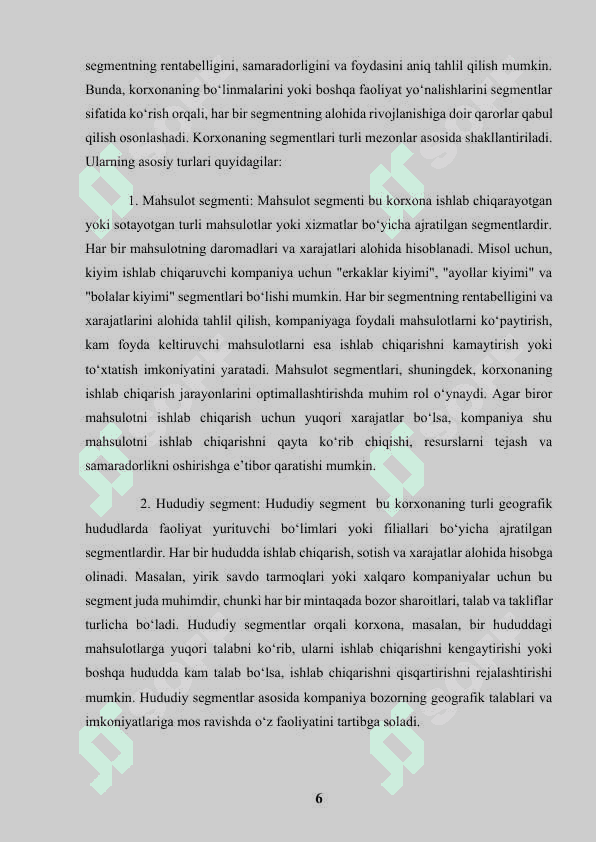 Korxonaning segmentar hisoboti 6