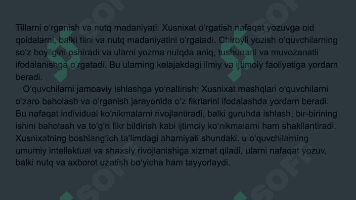 Boshlang’ich sinf o’quvchilarini husnixatga o’rgatishning metodik shartlari qand 4