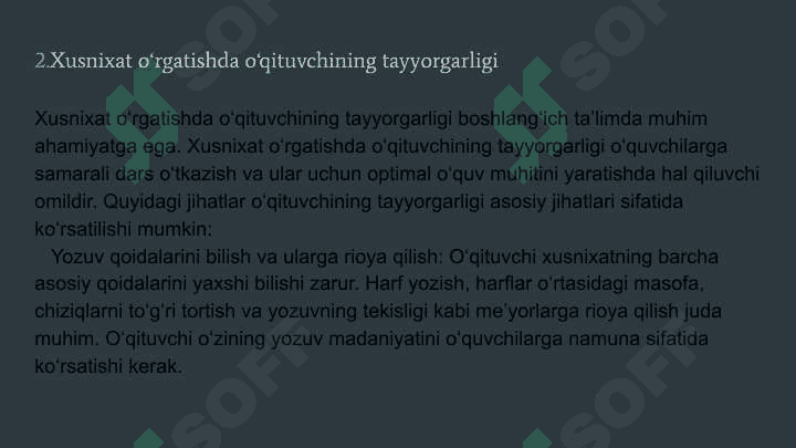 Boshlang’ich sinf o’quvchilarini husnixatga o’rgatishning metodik shartlari qand 6