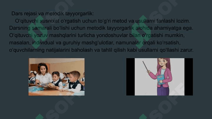 Boshlang’ich sinf o’quvchilarini husnixatga o’rgatishning metodik shartlari qand 7