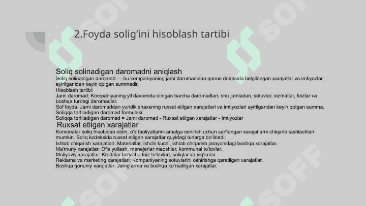 Foyda solig’ining soliq kodekisi bo’yicha shakillanish jarayoni 6