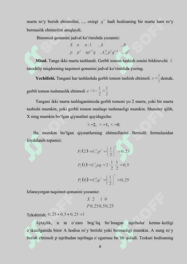Binomial taqsimotini puasson taqsimoti bilan approksimatsiyalash haqidagi teoremalar 8