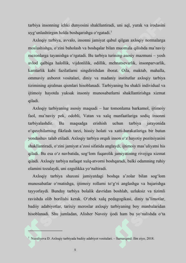 Axloqiy tarbiya jarayonida Alisher Navoiy merosidan foydalanish kurs ishi 5