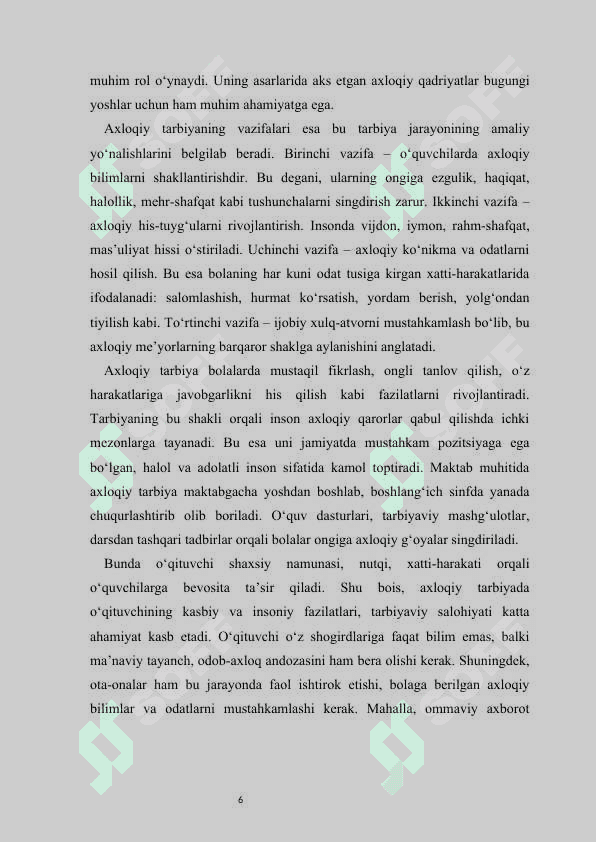 Axloqiy tarbiya jarayonida Alisher Navoiy merosidan foydalanish kurs ishi 6