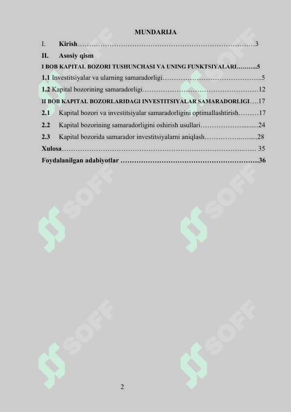Kapital bozori va investitsiyalar samaradorligi 2