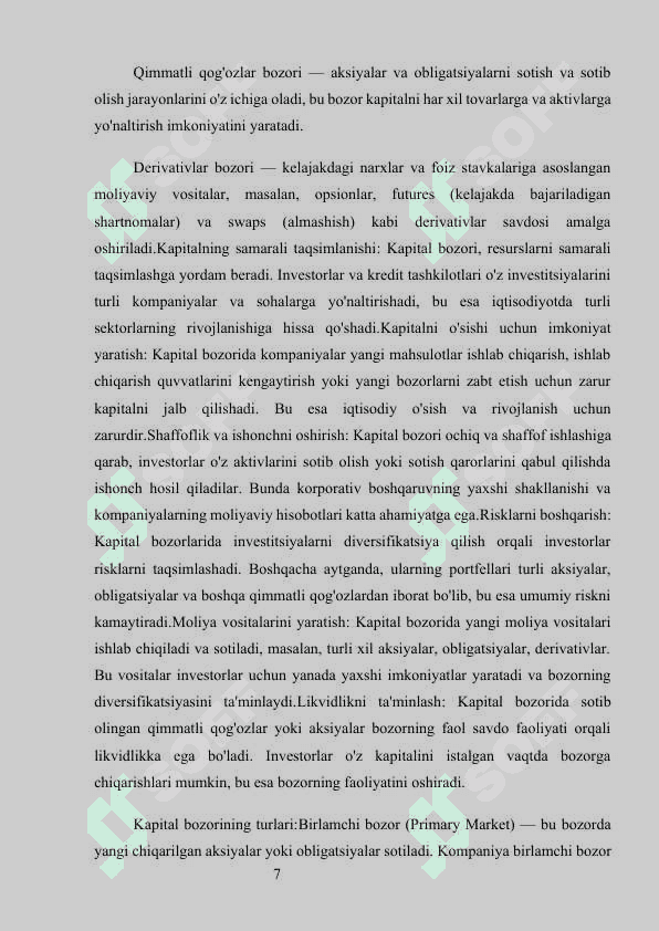 Kapital bozori va investitsiyalar samaradorligi 7