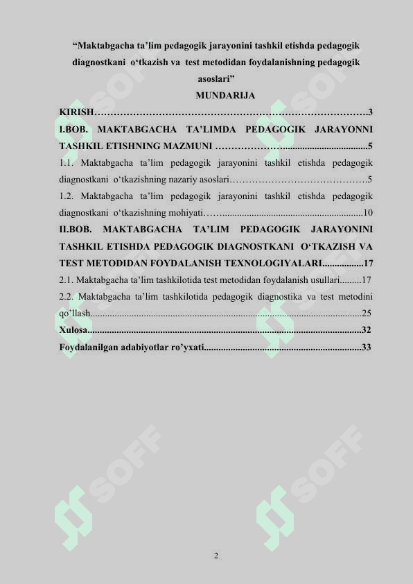 Maktabgacha ta’lim pedagogik jarayonini tashkil etishda pedagogik diagnostkani  o‘tkazish va  test metodidan foydalanishning pedagogik asoslari 2
