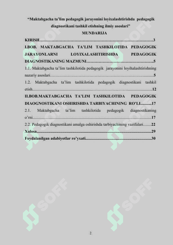 Maktabgacha ta’lim pedagogik jarayonini loyixalashtirishda  pedagogik diagnostikani tashkil etishning ilmiy asoslari 2