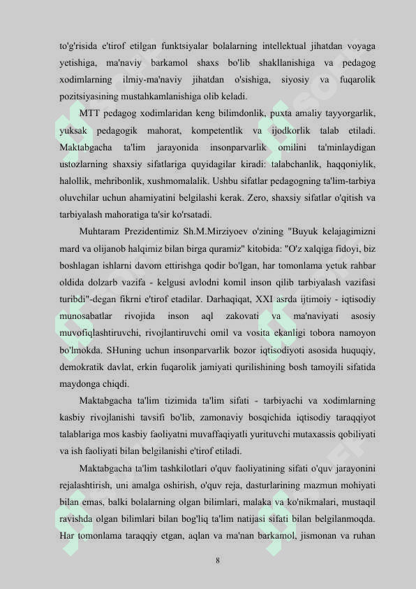 Maktabgacha ta’lim pedagogik jarayonini loyixalashtirishda  pedagogik diagnostikani tashkil etishning ilmiy asoslari 8