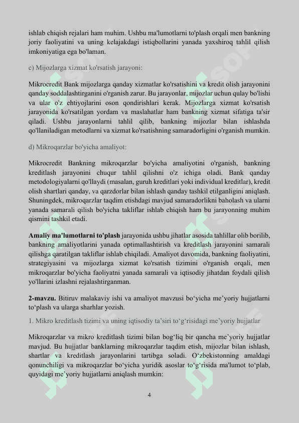 Bitiruv malakaviy amaliyot daftari. MIKROKREDIT BANK 4