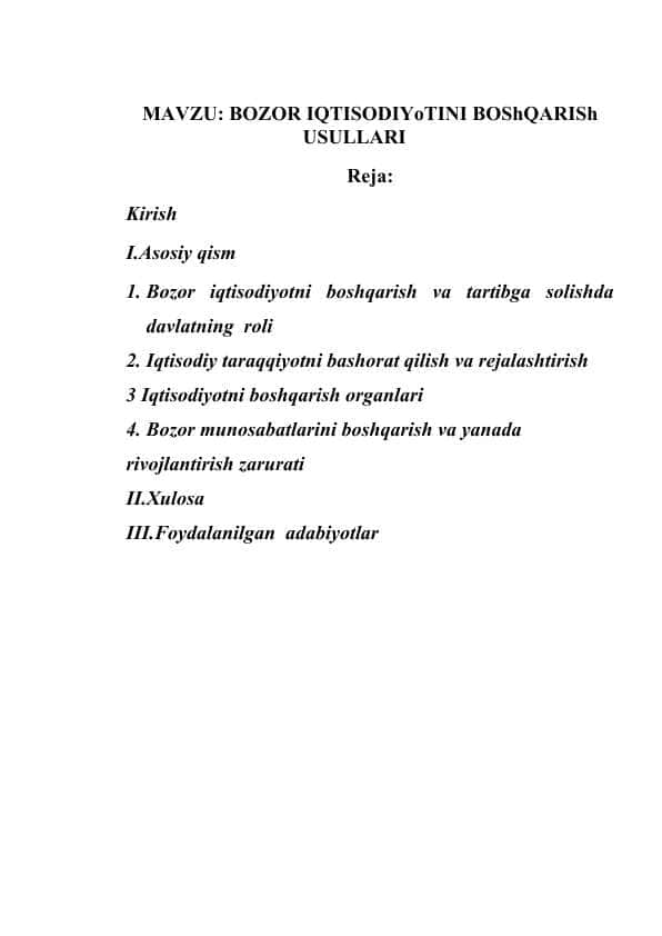 BOZOR IQTISODIYoTINI BOShQARISh USULLARI 1