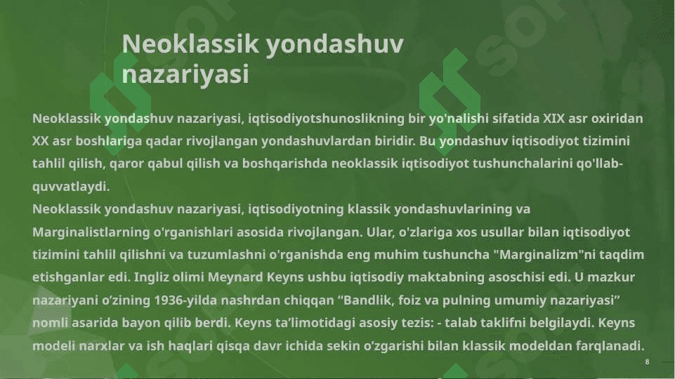 KLASSIK IQTISODCHILAR VA KEYNSCHILARNING IQTISODIY MUVOZANAT NAZARIYASI 8