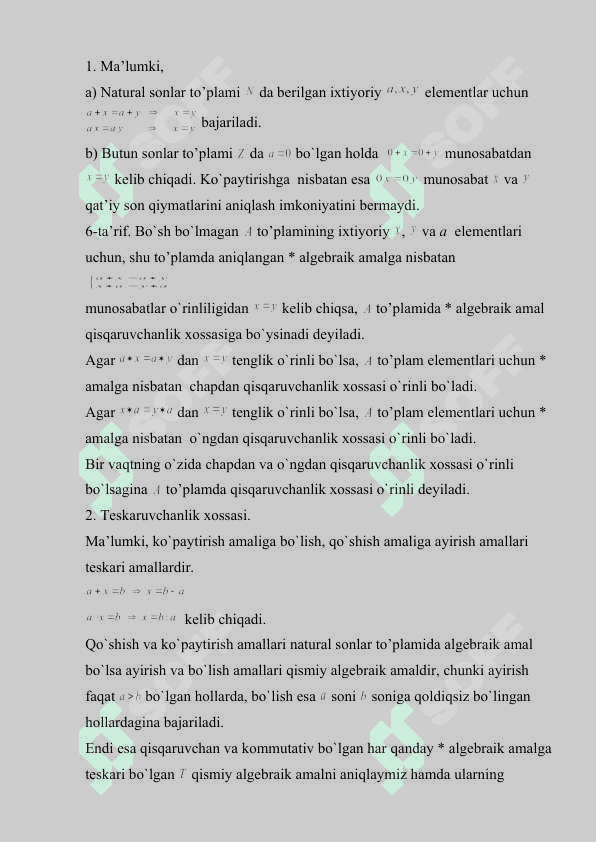 BINAR ALGEBRAIK OPERATSIYALAR. 2