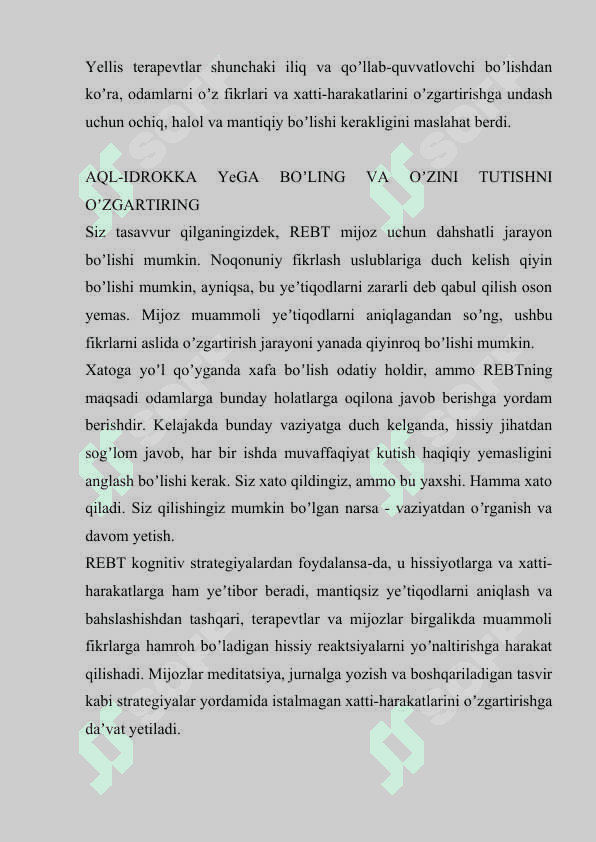 Ratsional-emotiv terapiya. Treningni maksadlari va ratsional-emotiv terapiyaning anʼanalari. 6