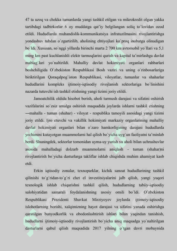 O`zbekiston Respublikasi Prezidenti Sh.M. Mirziyoyev tomonidan ijtimoiy - iqtisodiy islohotlarni yanada jadallashtirilishi 6