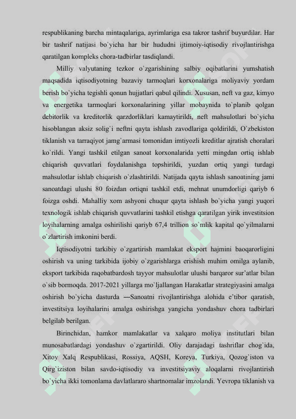 O`zbekiston Respublikasi Prezidenti Sh.M. Mirziyoyev tomonidan ijtimoiy - iqtisodiy islohotlarni yanada jadallashtirilishi 7